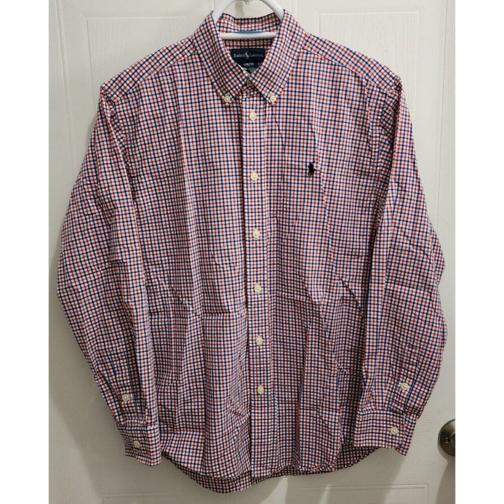 Ralph Lauren Red / Blue Plaid Long Sleeve Button Down Shirt Youth Size L 16 / 18